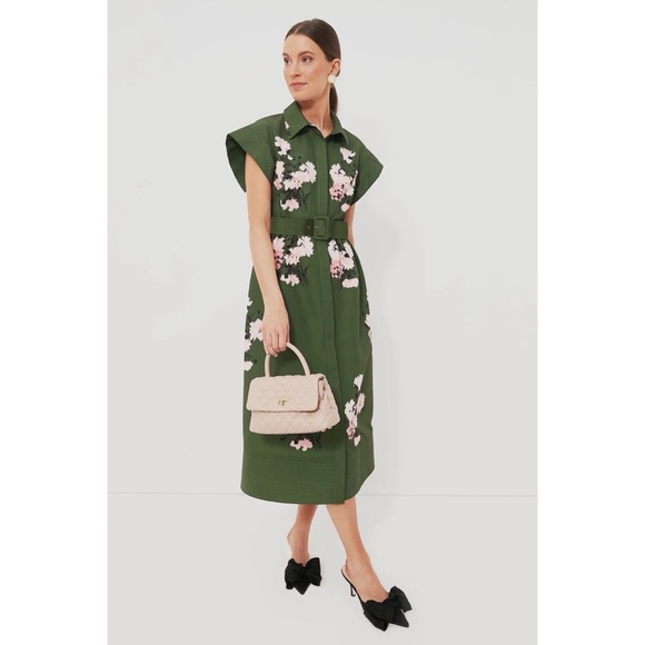 Tuckernuck Olive and Pressed Powder Floral Chloe Midi Shirt Dress NWT - Picture 7 of 16